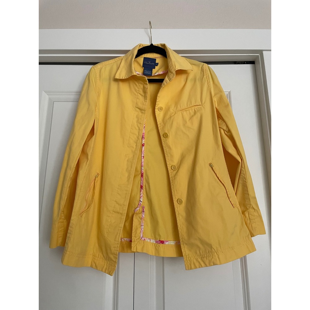 Faconnable Jacket Yellow Cotton Twill Floral Trim Button Chore Coat Size XS